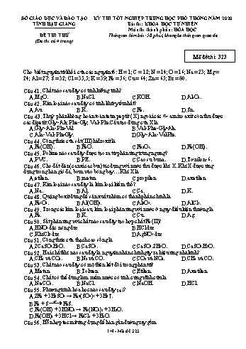 Đề thi thử Tốt nghiệp THPT môn Hóa học năm 2020 - Mã đề: 323 - Sở GD&ĐT Hậu Giang (Kèm đáp án)