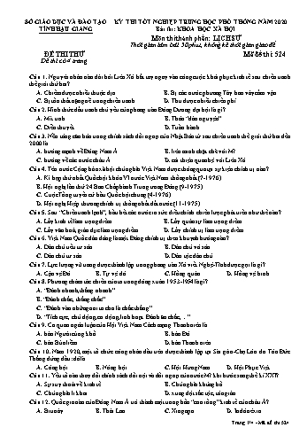 Đề thi thử Tốt nghiệp THPT môn Lịch sử năm 2020 - Mã đề: 524 - Sở GD&ĐT Hậu Giang (Kèm đáp án)