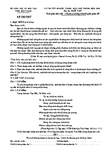 Đề thi thử Tốt nghiệp THPT môn Ngữ Văn năm 2020 - Sở GD&ĐT Hậu Giang (Có đáp án)
