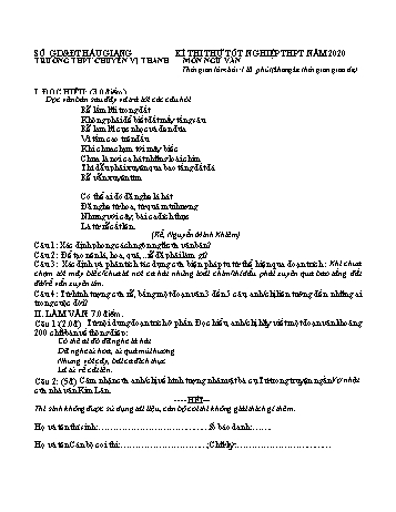 Đề thi thử Tốt nghiệp THPT môn Ngữ Văn năm 2020 - Trường THPT Chuyên Vị Thanh (Có đáp án)