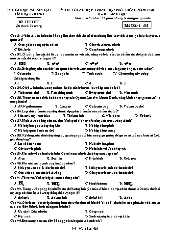Đề thi thử Tốt nghiệp THPT môn Sinh học năm 2020 - Mã đề: 401 - Sở GD&ĐT Hậu Giang (Kèm đáp án)