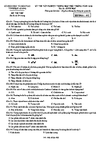Đề thi thử Tốt nghiệp THPT môn Sinh học năm 2020 - Mã đề: 402 - Sở GD&ĐT Hậu Giang (Kèm đáp án)