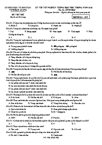 Đề thi thử Tốt nghiệp THPT môn Sinh học năm 2020 - Mã đề: 403 - Sở GD&ĐT Hậu Giang (Kèm đáp án)