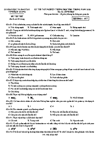 Đề thi thử Tốt nghiệp THPT môn Sinh học năm 2020 - Mã đề: 407 - Sở GD&ĐT Hậu Giang (Kèm đáp án)