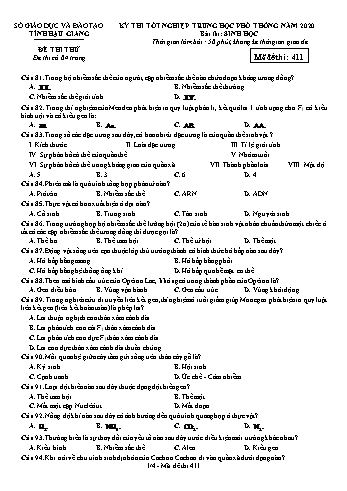 Đề thi thử Tốt nghiệp THPT môn Sinh học năm 2020 - Mã đề: 411 - Sở GD&ĐT Hậu Giang (Kèm đáp án)