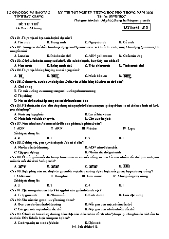 Đề thi thử Tốt nghiệp THPT môn Sinh học năm 2020 - Mã đề: 413 - Sở GD&ĐT Hậu Giang (Kèm đáp án)