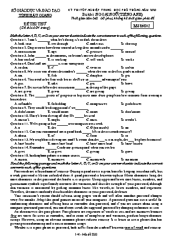 Đề thi thử Tốt nghiệp THPT môn Tiếng Anh năm 2020 - Mã đề: 802 - Sở GD&ĐT Hậu Giang (Kèm đáp án)