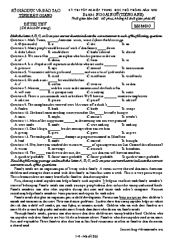 Đề thi thử Tốt nghiệp THPT môn Tiếng Anh năm 2020 - Mã đề: 803 - Sở GD&ĐT Hậu Giang (Kèm đáp án)