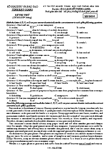 Đề thi thử Tốt nghiệp THPT môn Tiếng Anh năm 2020 - Mã đề: 806 - Sở GD&ĐT Hậu Giang (Kèm đáp án)