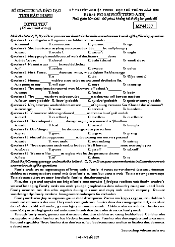 Đề thi thử Tốt nghiệp THPT môn Tiếng Anh năm 2020 - Mã đề: 807 - Sở GD&ĐT Hậu Giang (Kèm đáp án)