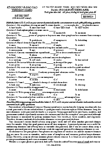 Đề thi thử Tốt nghiệp THPT môn Tiếng Anh năm 2020 - Mã đề: 810 - Sở GD&ĐT Hậu Giang (Kèm đáp án)