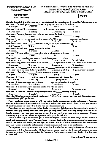 Đề thi thử Tốt nghiệp THPT môn Tiếng Anh năm 2020 - Mã đề: 811 - Sở GD&ĐT Hậu Giang (Kèm đáp án)