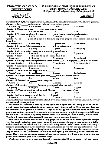 Đề thi thử Tốt nghiệp THPT môn Tiếng Anh năm 2020 - Mã đề: 812 - Sở GD&ĐT Hậu Giang (Kèm đáp án)