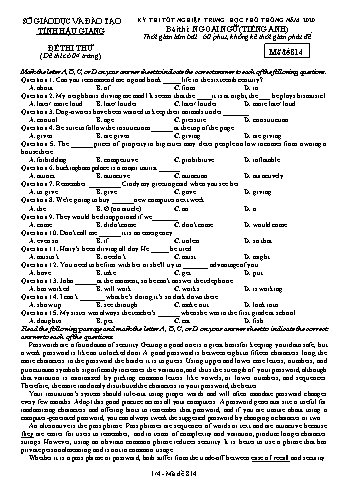 Đề thi thử Tốt nghiệp THPT môn Tiếng Anh năm 2020 - Mã đề: 814 - Sở GD&ĐT Hậu Giang (Kèm đáp án)