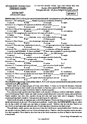 Đề thi thử Tốt nghiệp THPT môn Tiếng Anh năm 2020 - Mã đề: 815 - Sở GD&ĐT Hậu Giang (Kèm đáp án)