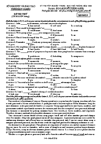 Đề thi thử Tốt nghiệp THPT môn Tiếng Anh năm 2020 - Mã đề: 816 - Sở GD&ĐT Hậu Giang (Kèm đáp án)