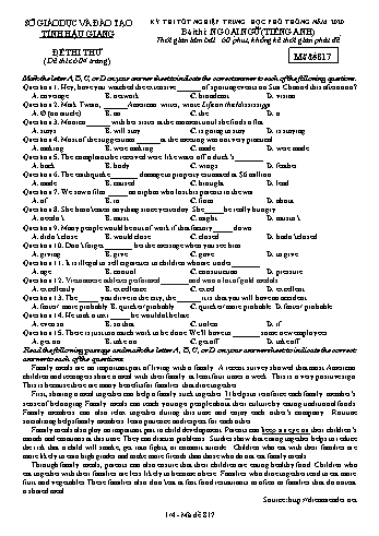 Đề thi thử Tốt nghiệp THPT môn Tiếng Anh năm 2020 - Mã đề: 817 - Sở GD&ĐT Hậu Giang (Kèm đáp án)