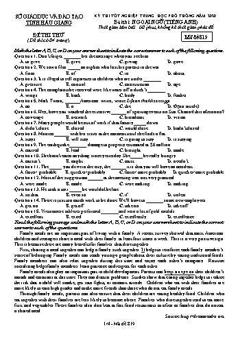 Đề thi thử Tốt nghiệp THPT môn Tiếng Anh năm 2020 - Mã đề: 819 - Sở GD&ĐT Hậu Giang (Kèm đáp án)