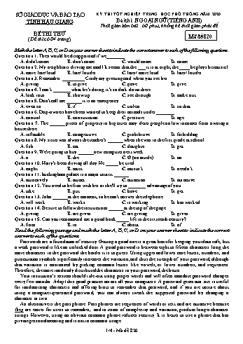Đề thi thử Tốt nghiệp THPT môn Tiếng Anh năm 2020 - Mã đề: 820 - Sở GD&ĐT Hậu Giang (Kèm đáp án)