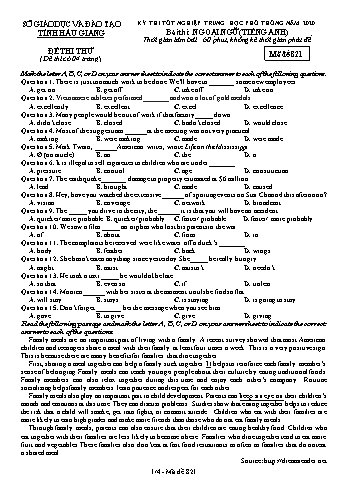Đề thi thử Tốt nghiệp THPT môn Tiếng Anh năm 2020 - Mã đề: 821 - Sở GD&ĐT Hậu Giang (Kèm đáp án)