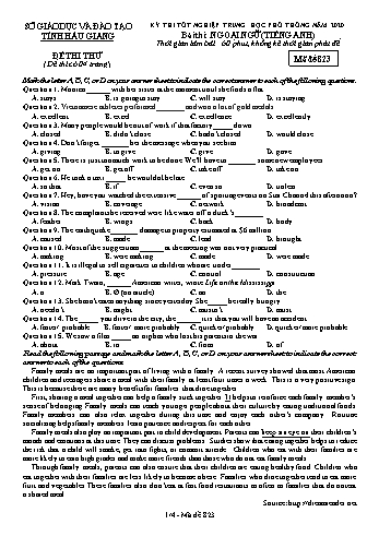 Đề thi thử Tốt nghiệp THPT môn Tiếng Anh năm 2020 - Mã đề: 823 - Sở GD&ĐT Hậu Giang (Kèm đáp án)