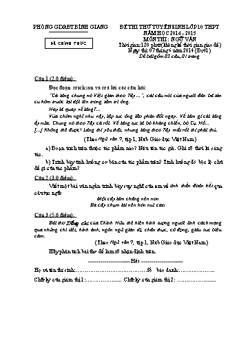 Đề thi thử tuyển sinh môn Ngữ Văn vào Lớp 10 THPT - Đợt 1 - Năm học 2014-2015 - Phòng GD&ĐT Bình Giang (Có đáp án)