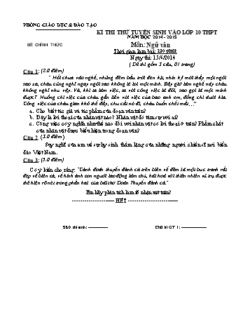Đề thi thử tuyển sinh môn Ngữ Văn vào Lớp 10 THPT - Năm học 2014-2015 - Trường THCS Thị Trấn (Có đáp án)