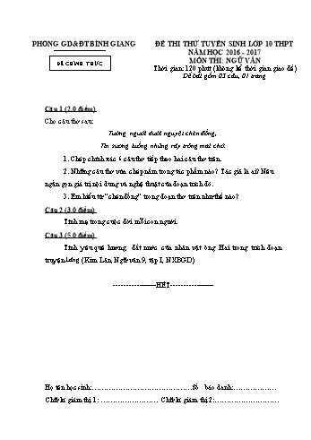 Đề thi thử tuyển sinh vào Lớp 10 THPT môn Ngữ Văn Lớp 9 - Năm học 2016-2017 - Phòng GD&ĐT Bình Giang (Có đáp án)