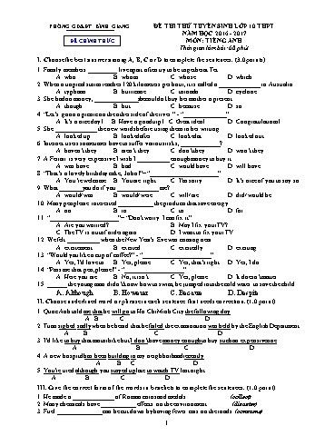 Đề thi thử tuyển sinh vào Lớp 10 THPT môn Tiếng Anh Lớp 9 - Năm học 2016-2017 - Phòng GD&ĐT Bình Giang (Kèm đáp án)