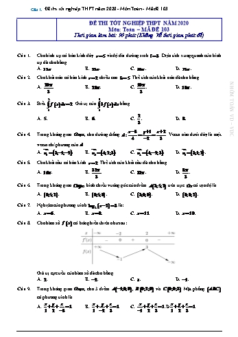 Đề thi Tốt nghiệp THPT môn Toán năm 2020 - Mã đề: 103 - Sở GD&ĐT Hậu Giang (Có đáp án)