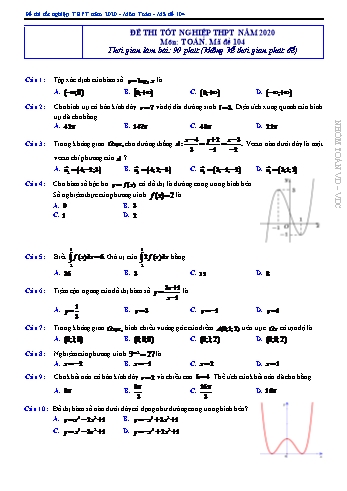 Đề thi Tốt nghiệp THPT môn Toán năm 2020 - Mã đề: 104 - Sở GD&ĐT Hậu Giang (Có đáp án)