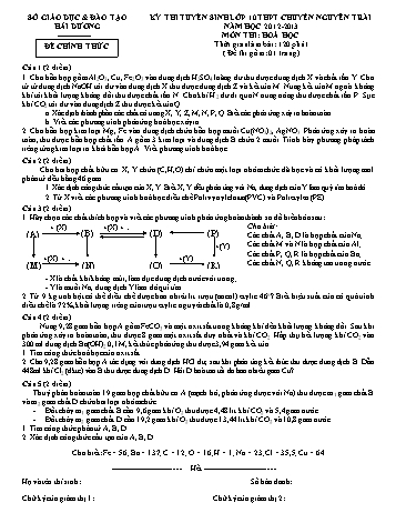 Đề thi tuyển sinh môn Hóa học vào Lớp 10 THPT Chuyên Nguyễn Trãi - Năm học 2012-2013 - Sở GD&ĐT Hải Dương (Có đáp án)