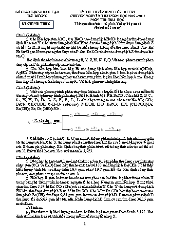 Đề thi tuyển sinh môn Hóa học vào Lớp 10 THPT Chuyên Nguyễn Trãi - Năm học 2015-2016 - Sở GD&ĐT Hải Dương (Kèm đáp án)