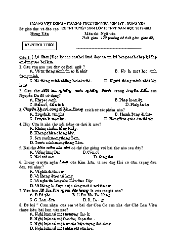 Đề thi tuyển sinh môn Ngữ Văn vào Lớp 10 THPT - Năm học 2012-2013 - Trường THCS Yên Phú