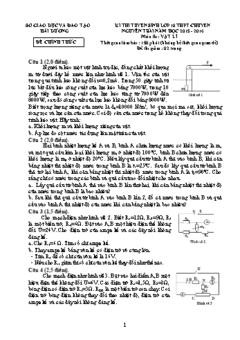 Đề thi tuyển sinh môn Vật lý vào Lớp 10 THPT Chuyên Nguyễn Trãi - Năm học 2015-2016 - Sở GD&ĐT Hải Dương (Có đáp án)