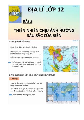 Giáo án Địa lí Lớp 12 - Bài 8: Thiên nhiên chịu ảnh hưởng sâu sắc của biển