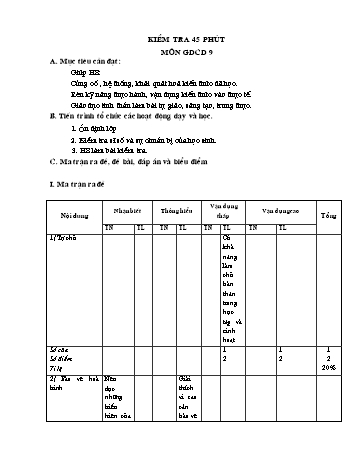 Giáo án GDCD Lớp 9 - Đề số 1+2 - Trường THCS Kim Khê