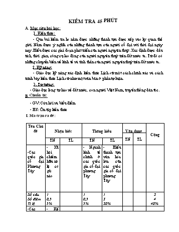 Giáo án Lịch sử Lớp 6 - Bài: Kiểm tra 45 phút