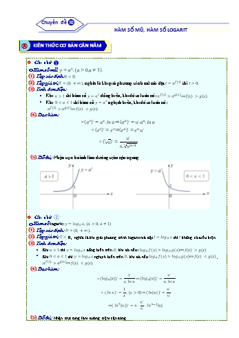 Bài tập ôn tập môn Toán Lớp 12 - Chuyên đề 10: Hàm số mũ, hàm số Logarit - Năm học 2021-2022 (Kèm đáp án)