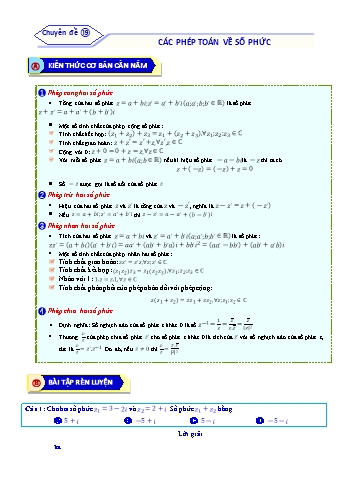 Bài tập ôn tập môn Toán Lớp 12 - Chuyên đề 19: Các phép toán về số phức - Năm học 2021-2022 (Kèm đáp án)