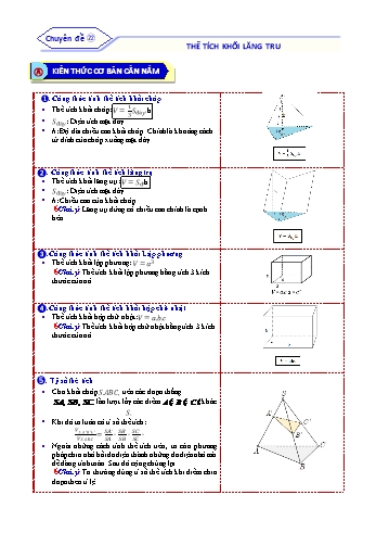 Bài tập ôn tập môn Toán Lớp 12 - Chuyên đề 22: Thể tích khối lăng trụ - Năm học 2021-2022 (Kèm đáp án)
