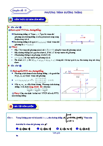 Bài tập ôn tập môn Toán Lớp 12 - Chuyên đề 28: Phương trình đường thẳng - Năm học 2021-2022 (Kèm đáp án)
