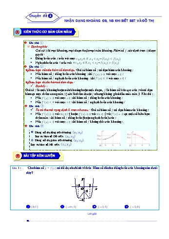 Bài tập ôn tập môn Toán Lớp 12 - Chuyên đề 3: Nhận dạng khoảng đồng biến, nghịch biến khi biết Bảng biến thiên và đồ thị - Năm học 2021-2022 (Kèm đáp án)