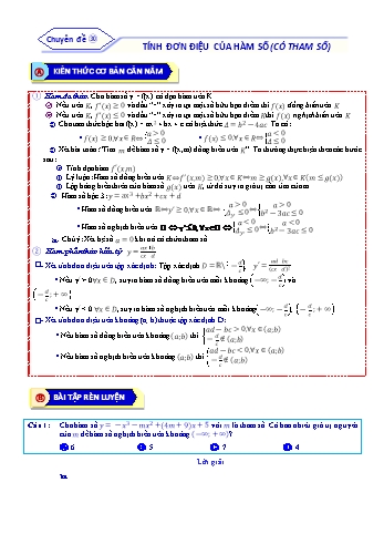 Bài tập ôn tập môn Toán Lớp 12 - Chuyên đề 30: Tính đơn điệu của hàm số (Có tham số) - Năm học 2021-2022 (Kèm đáp án)