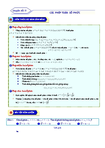 Bài tập ôn tập môn Toán Lớp 12 - Chuyên đề 34: Các phép toán số phức - Năm học 2021-2022 (Kèm đáp án)