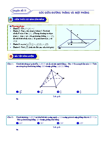 Bài tập ôn tập môn Toán Lớp 12 - Chuyên đề 35: Góc giữa đường thẳng và mặt phẳng - Năm học 2021-2022 (Kèm đáp án)