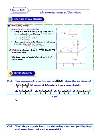 Bài tập ôn tập môn Toán Lớp 12 - Chuyên đề 38: Lập phương trình đường thẳng - Năm học 2021-2022 (Kèm đáp án)