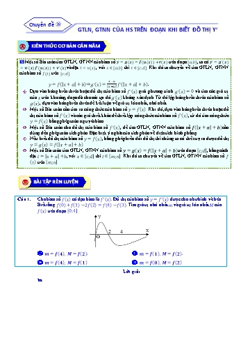 Bài tập ôn tập môn Toán Lớp 12 - Chuyên đề 39: GTLN, GTNN của hàm số trên đoạn khi biết đồ thị y’ - Năm học 2021-2022 (Kèm đáp án)