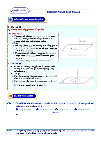 Bài tập ôn tập môn Toán Lớp 12 - Chuyên đề 45: Phương trình mặt phẳng - Năm học 2021-2022 (Kèm đáp án)