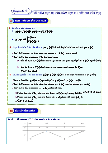 Bài tập ôn tập môn Toán Lớp 12 - Chuyên đề 46: Số điểm cực trị của hàm hợp khi biết Bảng biến thiên của f’(x) - Năm học 2021-2022 (Kèm đáp án)